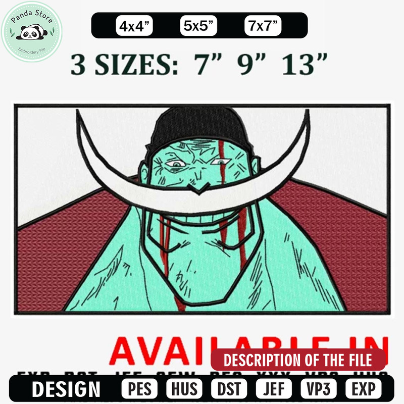 White Beard frame embroidery design, Anime Embroidery, Anime shirt, Anime design, Embroidered shirt, digital download.jpg