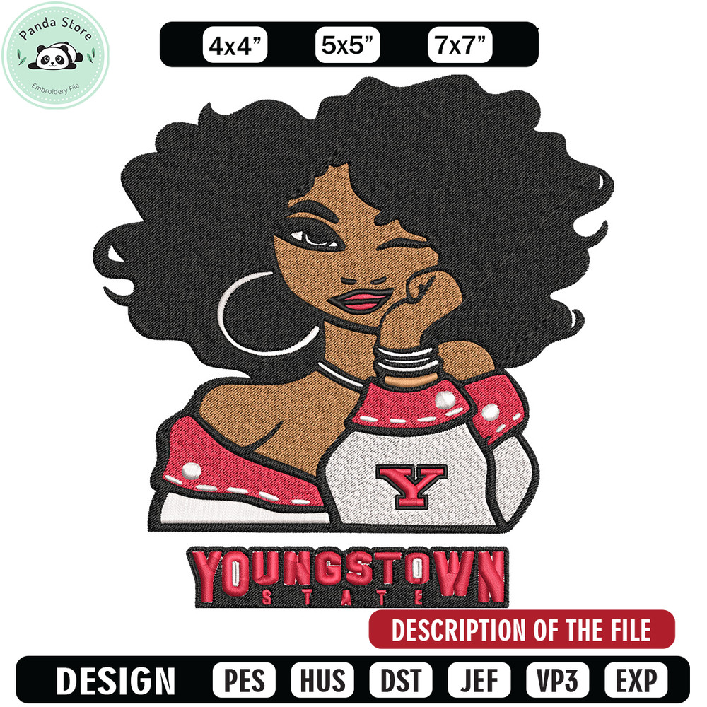 Youngstown State girl embroidery design, NCAA embroidery, Embroidery design, Logo sport embroidery, Sport embroidery.jpg