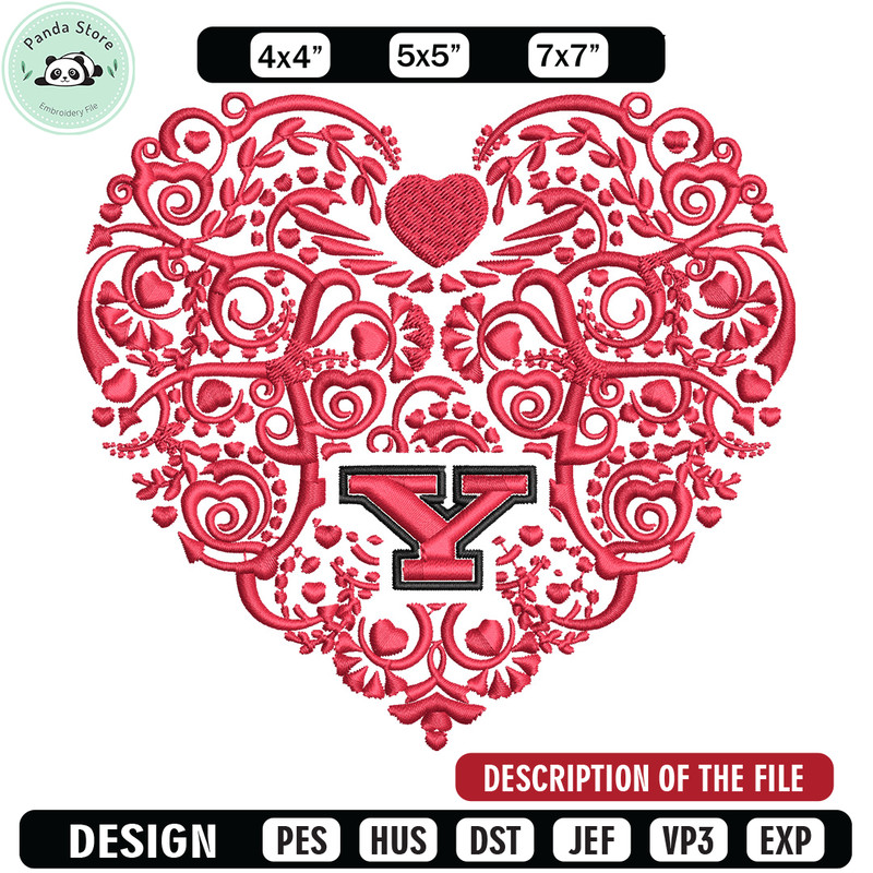 Youngstown State heart embroidery design, Sport embroidery, logo sport embroidery, Embroidery design,NCAA embroidery.jpg