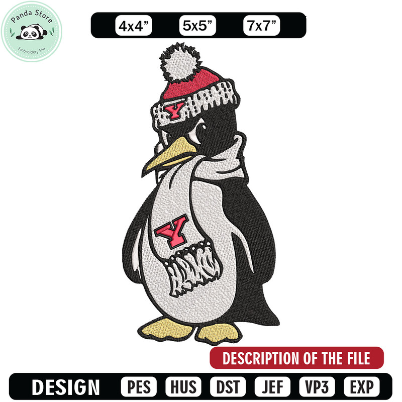 Youngstown State Peguin embroidery design, NCAA embroidery, Embroidery design, Logo sport embroidery, Sport embroidery.jpg