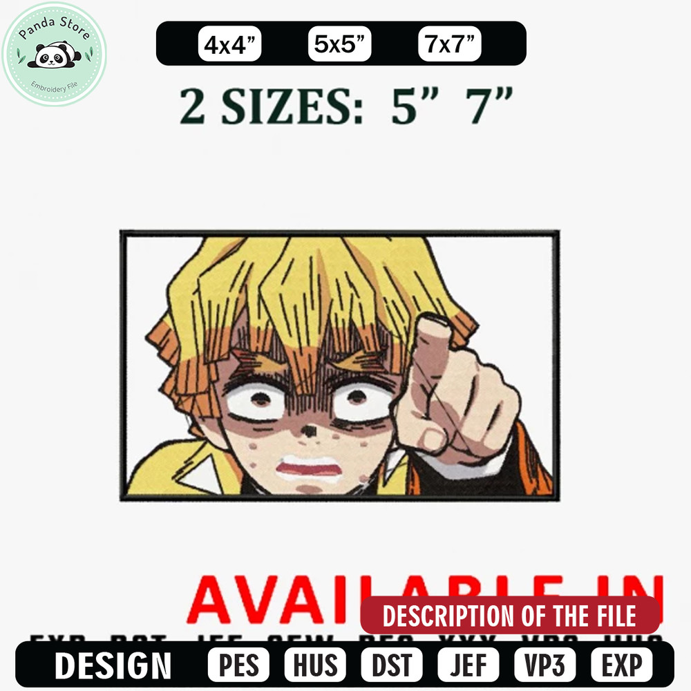 Zenitsu scare embroidery design, Anime Embroidery,Anime shirt, Anime design, Embroidered shirt, digital download.jpg