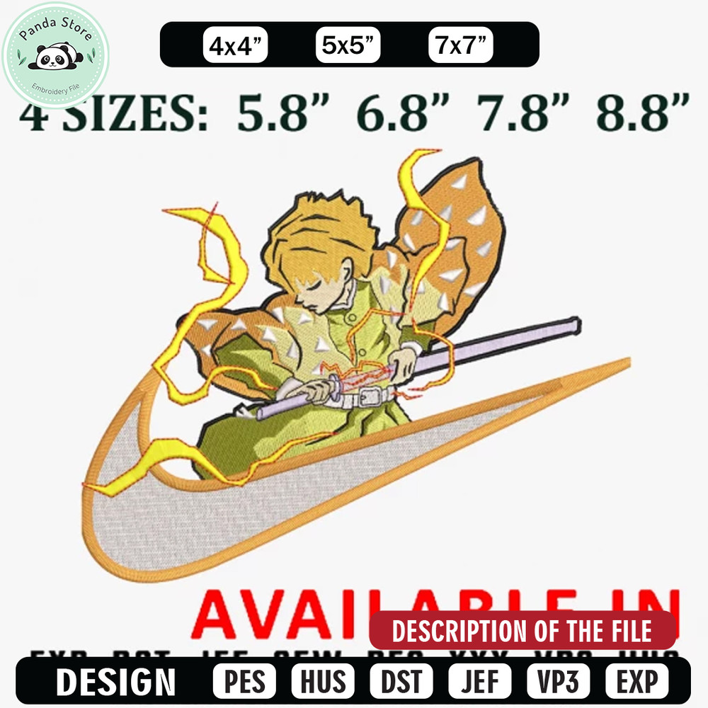 Zenitsu sleep x nike embroidery design, Anime Embroidery, Anime shirt, Anime design, Embroidered shirt, digital download.jpg