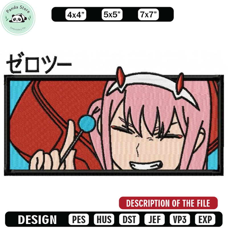 Zerotwo smile embroidery design, Anime Embroidery, Anime design, Embroidered shirt, Anime shirt, digital download.jpg