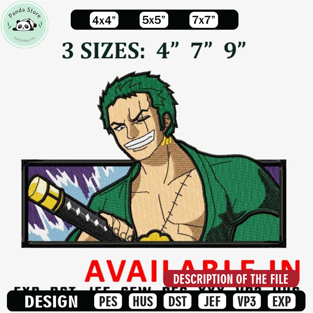 Zoro sword embroidery design, Anime design, Embroidered shirt, Anime shirt, Anime Embroidery, digital download.jpg