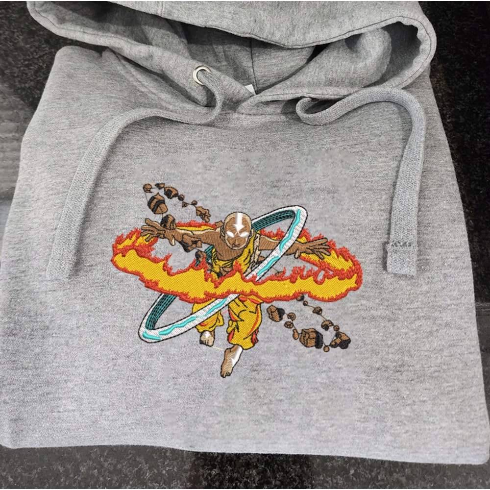 Aang Embroidered Crewneck, Avatar Embroidered Sweatshirt, Inspired Embroidered Manga Anime Hoodie.jpg