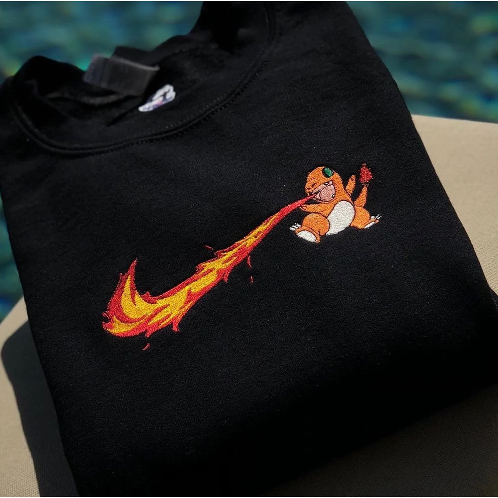 Charmander Nike Embroidered Crewneck, Pokemon Embroidered Sweatshirt, Inspired Embroidered Manga Anime Hoodie.jpg