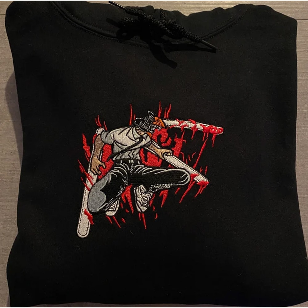 Denji Embroidered Crewneck, Chainsaw Man Embroidered Sweatshirt, Inspired Embroidered Manga Anime Hoodie 2.jpg
