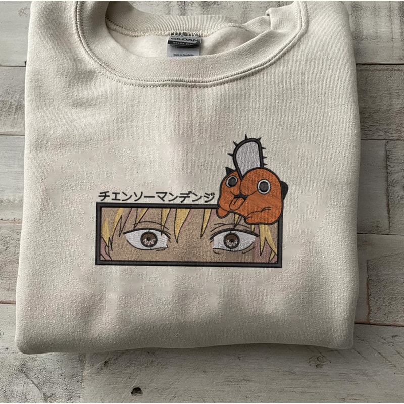 Denji Embroidered Crewneck, Chainsaw Man Embroidered Sweatshirt, Inspired Embroidered Manga Anime Hoodie 3.jpg