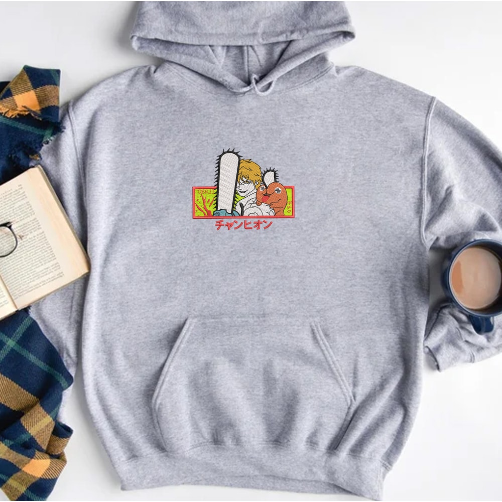 Denji Embroidered Crewneck, Chainsaw Man Embroidered Sweatshirt, Inspired Embroidered Manga Anime Hoodie.jpg