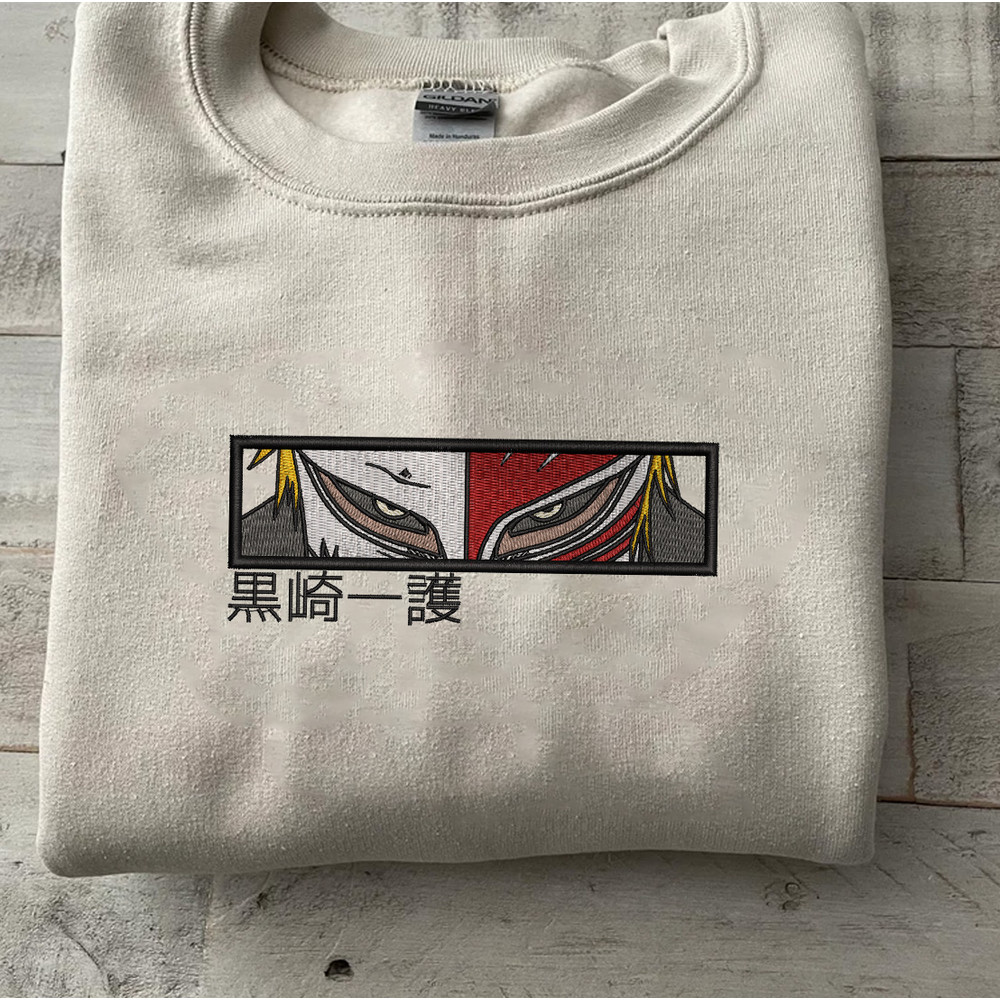 Ichigo Embroidered Crewneck, Bleach Embroidered Sweatshirt, Inspired Embroidered Manga Anime Hoodie, Unisex Tshirt 1.jpg