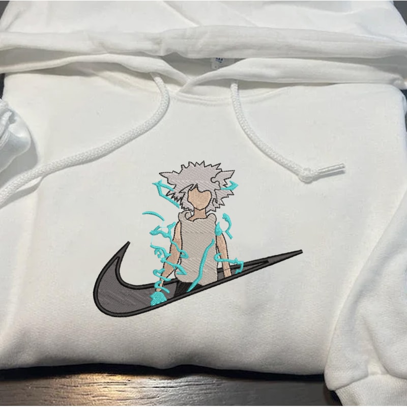 Killua Zoldyck Nike Embroidered Crewneck, Hunter x Hunter Embroidered Sweatshirt,Inspired Embroidered Manga Anime Hoodie.jpg