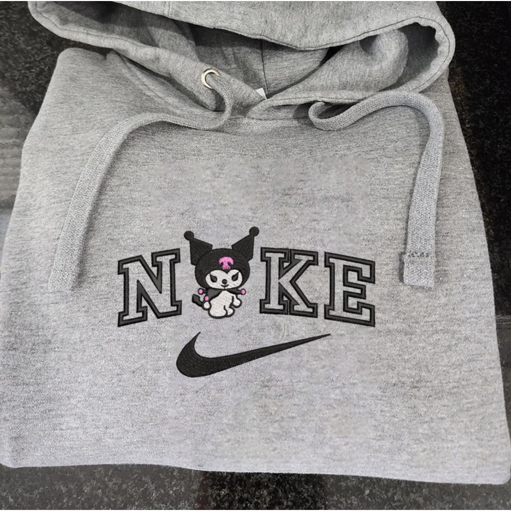 Kuromi Nike Embroidered Crewneck, Hello Kitty Embroidered Sweatshirt, Inspired Embroidered Manga Anime Hoodie.jpg