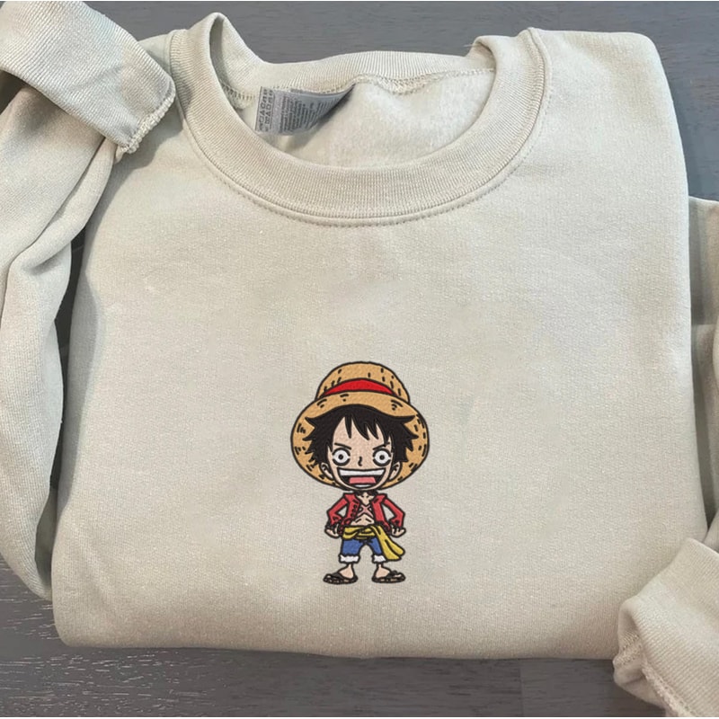 Luffy Embroidered Crewneck, One Piece Embroidered Sweatshirt, Inspired Embroidered Manga Anime Hoodie 11.jpg