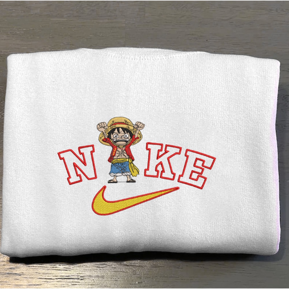Luffy Nike Embroidered Crewneck, One Piece Embroidered Sweatshirt, Inspired Embroidered Manga Anime Hoodie 3.jpg