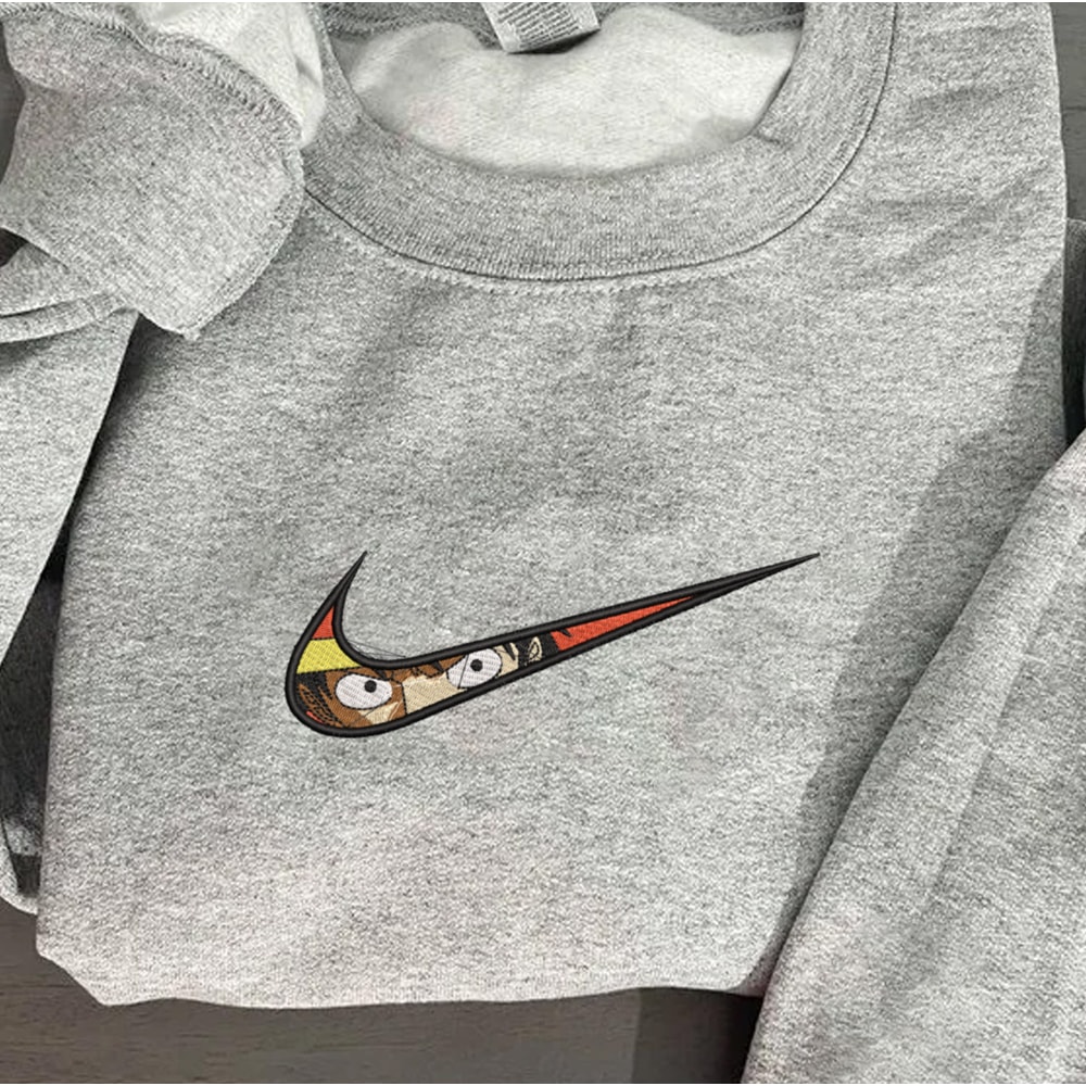 Luffy Nike Embroidered Crewneck, One Piece Embroidered Sweatshirt, Inspired Embroidered Manga Anime Hoodie.jpg