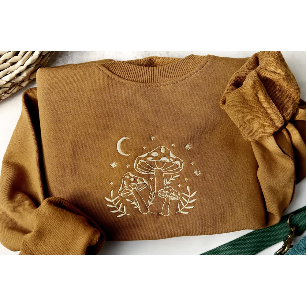 Mushroom embroidered crewneck sweatshirt,Brown Sweatshirt,retro sweatshirt,mushroom lovers gift.jpg