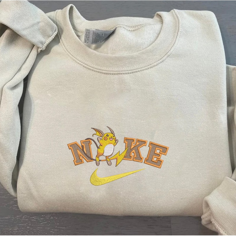 Raichu Nike Embroidered Crewneck, Pokemon Embroidered Sweatshirt, Inspired Embroidered Manga Anime Hoodie.jpg