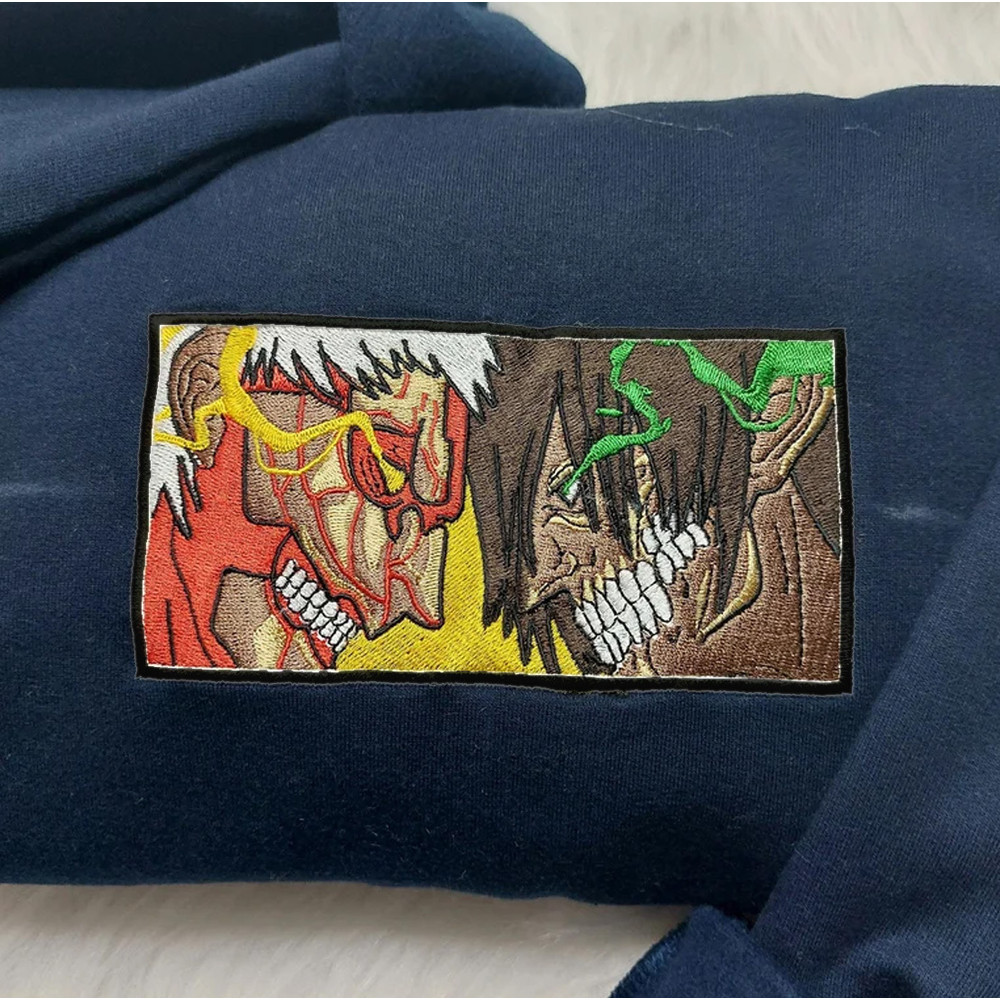 Reiner vs Eren Embroidered Crewneck, Attack on Titan Embroidered Sweatshirt, Inspired Embroidered Manga Anime Hoodie.jpg