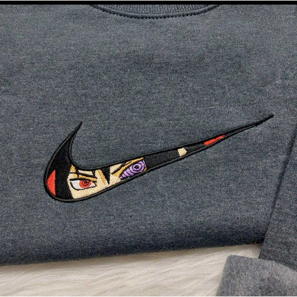Sasuke Nike Embroidered Crewneck, Naruto Embroidered Sweatshirt, Inspired Embroidered Manga Anime Hoodie.jpg