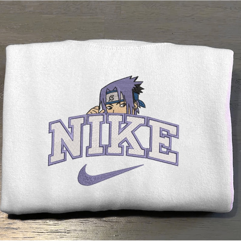Sasuke Nike Embroidered Crewneck, Naruto Embroidered Sweatshirt, Inspired Embroidered Manga Anime Hoodie.jpg