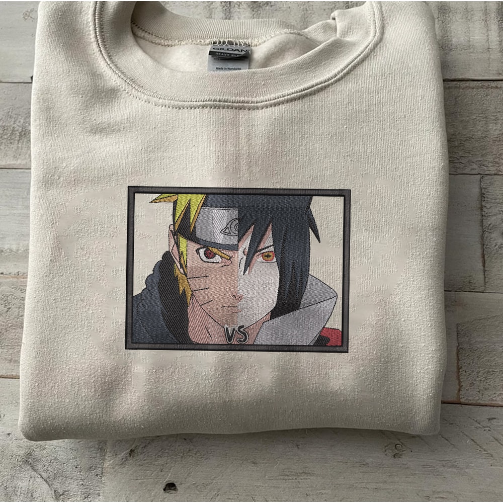 Sasuke Vs Naruto Embroidered Crewneck, Naruto Shippuden Embroidered Sweatshirt, Inspired Embroidered Manga Anime Hood.jpg