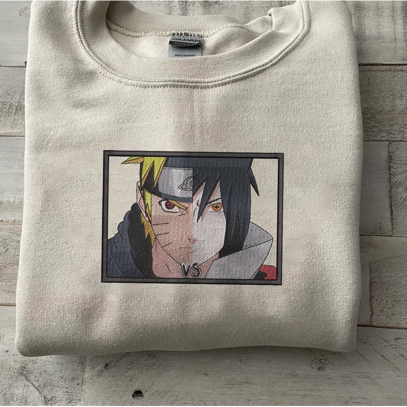 Sasuke Vs Naruto Embroidered Crewneck, Naruto Shippuden Embroidered Sweatshirt, Inspired Embroidered Manga Anime Hood.jpg