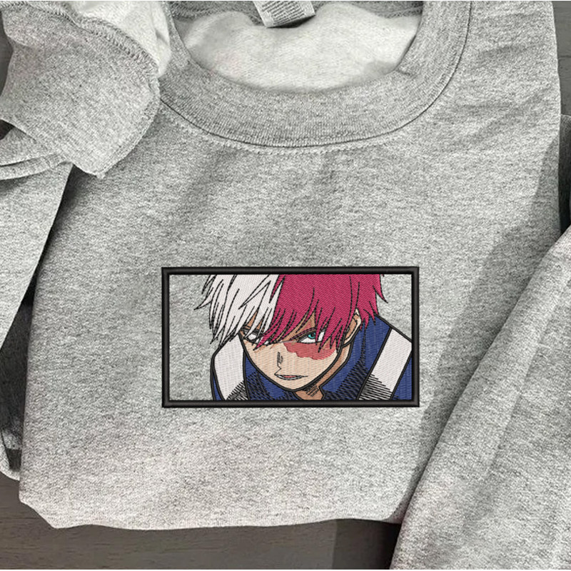 Shoto Embroidered Crewneck, My Hero Academia Embroidered Sweatshirt, Inspired Embroidered Manga Anime Hoodie.jpg