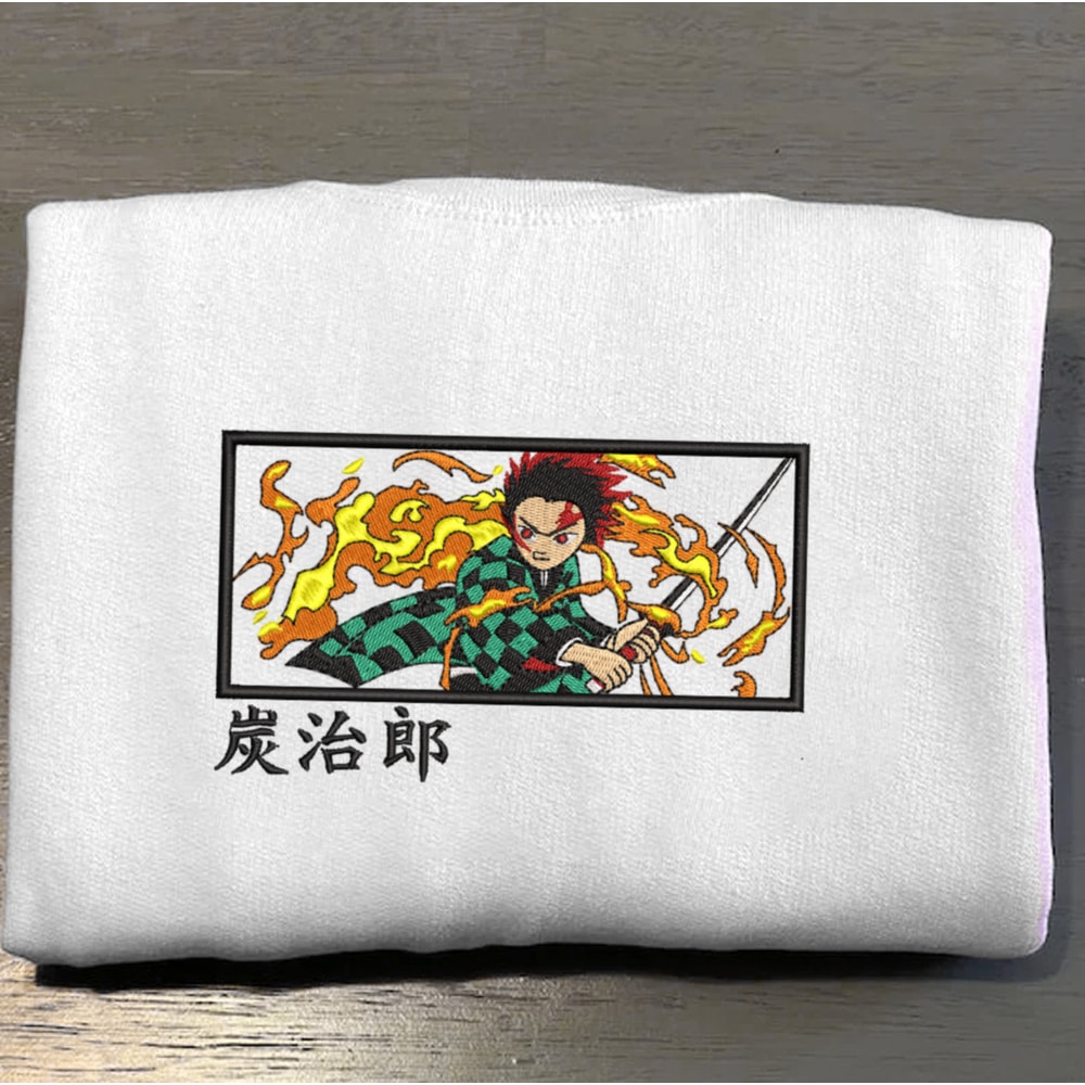 Tanjiro Embroidered Crewneck, Demon Slayer Embroidered Sweatshirt, Inspired Embroidered Manga Anime Hoodie 2.jpg
