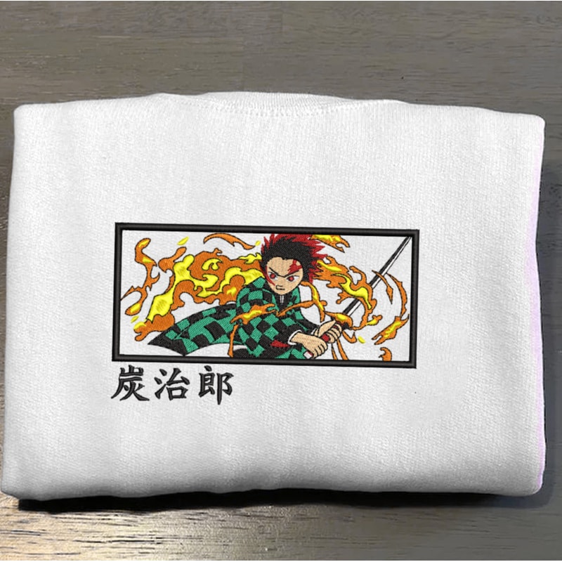 Tanjiro Embroidered Crewneck, Demon Slayer Embroidered Sweatshirt, Inspired Embroidered Manga Anime Hoodie 2.jpg