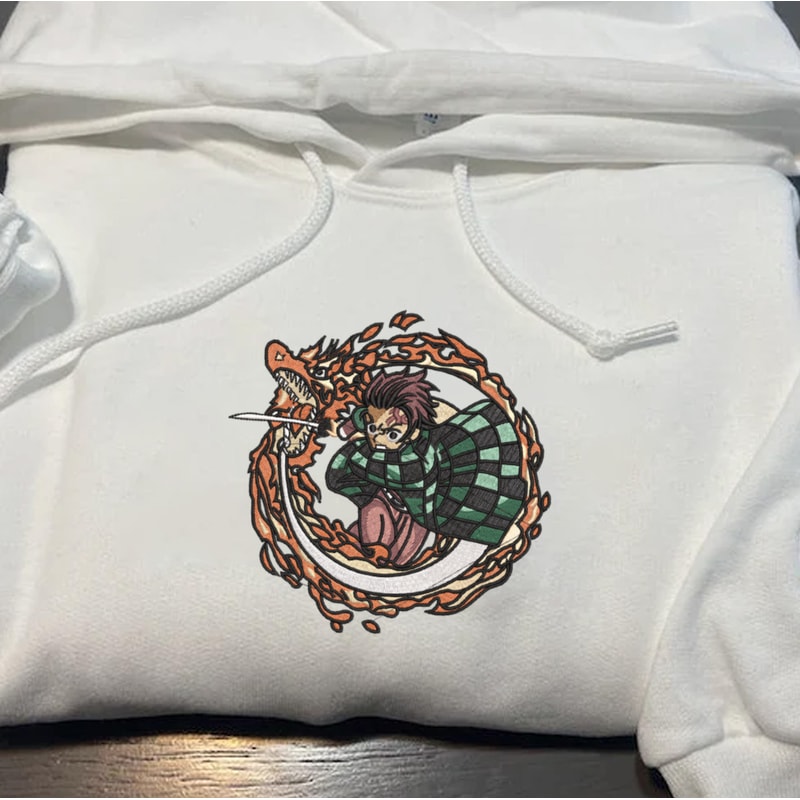 Tanjiro Embroidered Crewneck, Demon Slayer Embroidered Sweatshirt, Inspired Embroidered Manga Anime Hoodie.jpg