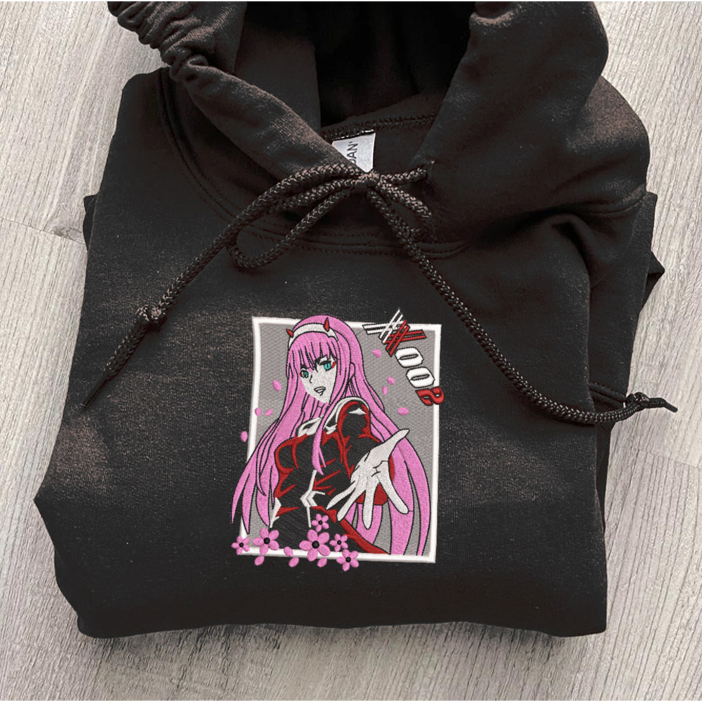 Zero Two Embroidered Crewneck, Darling In The Franxx Embroidered Sweatshirt, Inspired Embroidered Manga Anime Hoodie.jpg