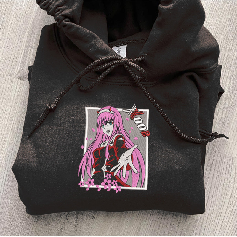 Zero Two Embroidered Crewneck, Darling In The Franxx Embroidered Sweatshirt, Inspired Embroidered Manga Anime Hoodie.jpg