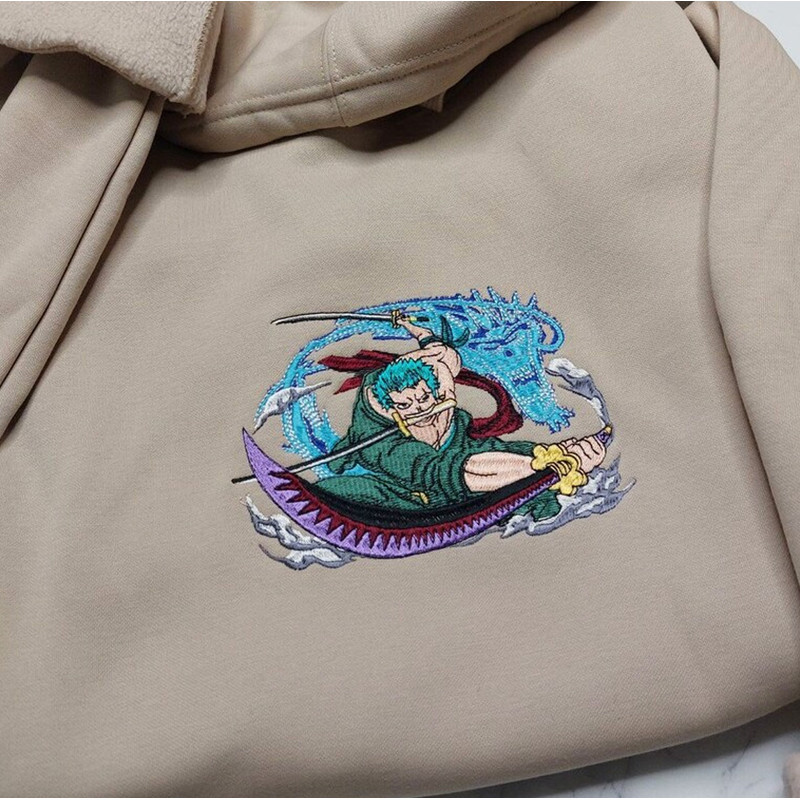 Zoro Embroidered Crewneck, One Piece Embroidered Sweatshirt, Inspired Embroidered Manga Anime Hoodie 2.jpg