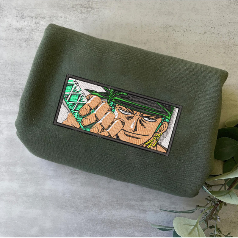 Zoro Embroidered Crewneck, One Piece Embroidered Sweatshirt, Inspired Embroidered Manga Anime Hoodie 3.jpg