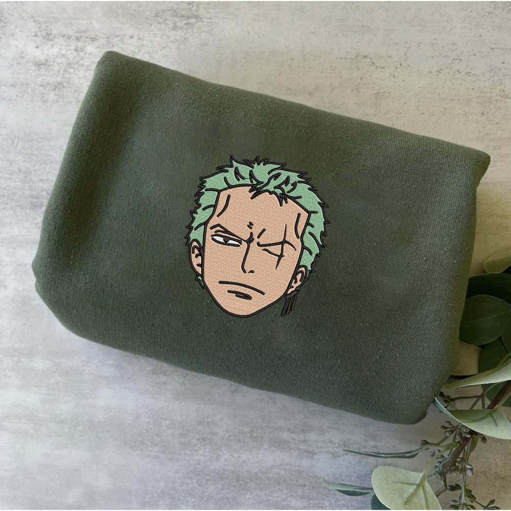 Zoro Embroidered Crewneck, One Piece Embroidered Sweatshirt, Inspired Embroidered Manga Anime Hoodie 4.jpg