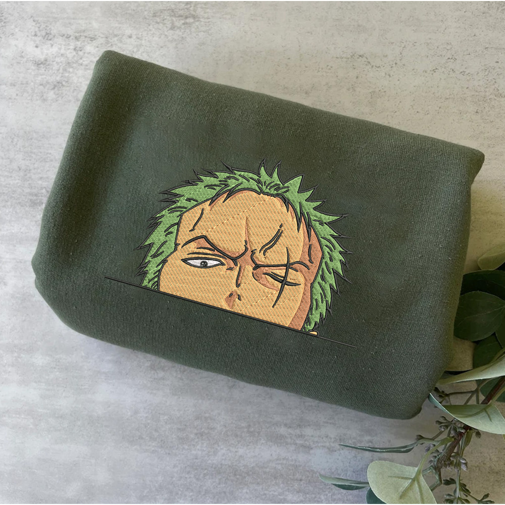 Zoro Embroidered Crewneck, One Piece Embroidered Sweatshirt, Inspired Embroidered Manga Anime Hoodie 5.jpg