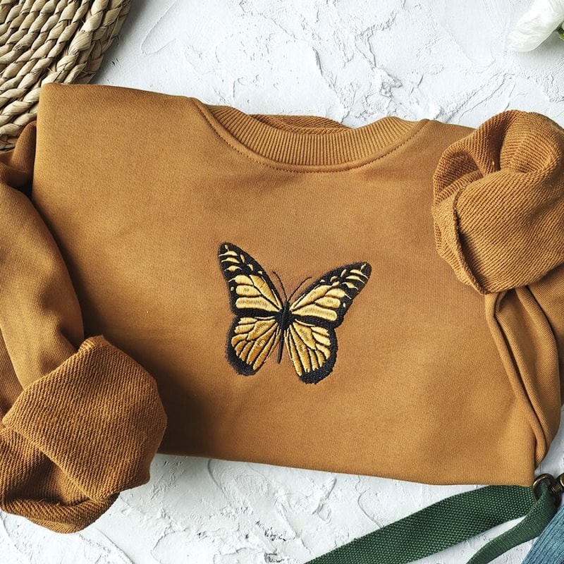 Butterfly Embroidered Sweatshirt,Brown Sweatshirt Crewneck,Fall Sweatshirt,Vintage Sweatshirt.jpg