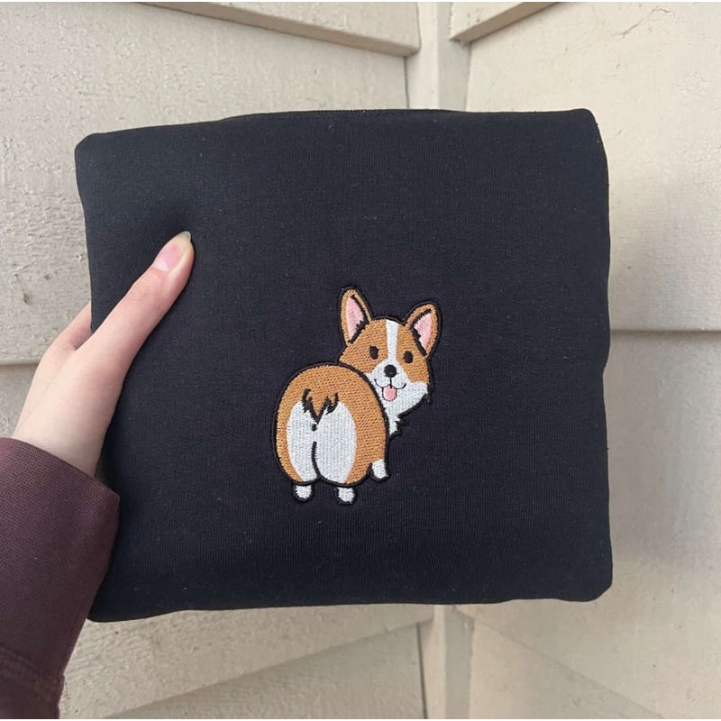 Cute Dog Embroidered Sweatshirt 2D Crewneck Sweatshirt For Family.jpg