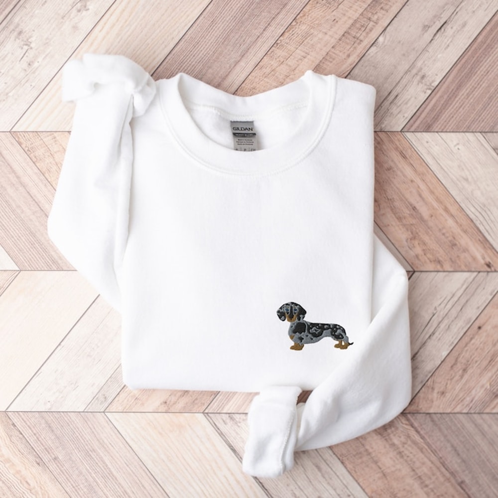 Dapple Dachshund Sweatshirt, Embroidered Wire Long Hair Dachshund Crewneck, Doxie Shirt, Merle Dachshund Gift, Dachshund Mom Gifts, Doxies.jpg