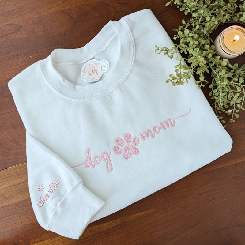 Dog And Mom Embroidered Sweatshirt 2D Crewneck Sweatshirt Gift For Christmas.jpg