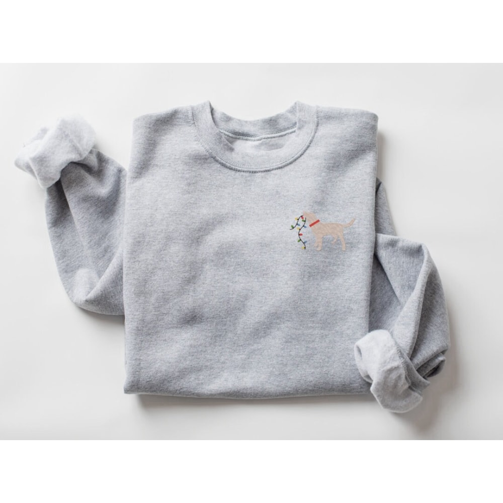Dog Embroidered Sweatshirt, Christmas Lights And Yellow Labrador, For Dog Lover.jpg