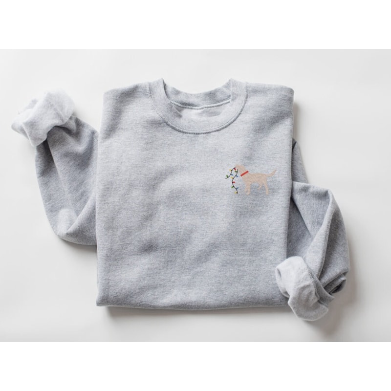 Dog Embroidered Sweatshirt, Christmas Lights And Yellow Labrador, For Dog Lover.jpg