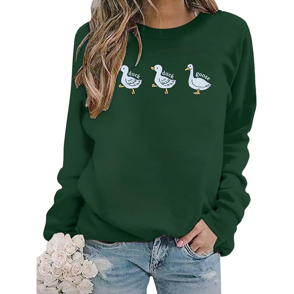 Duck Sweatshirt Women Silly Goose Sweatshirts Duck Duck Goose Shirt Funny Goose Embroidered Graphic Pullover Top.jpg