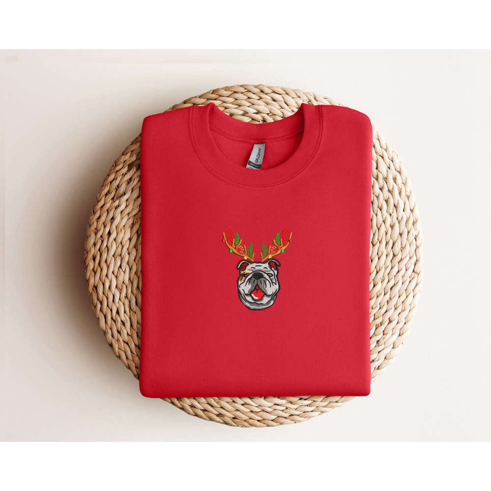 Embroidered Bulldog Christmas Sweatshirt Christmas Dog Sweatshirt For Dog Lover.jpg