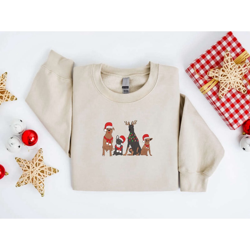 Embroidered Christmas Dog Sweatshirt, Dog Santa Christmas Sweate For Family.jpg