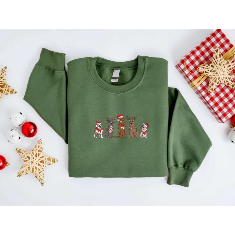 Embroidered Christmas Dog Sweatshirt, Embroidered Dog Christmas Sweater For Family.jpg