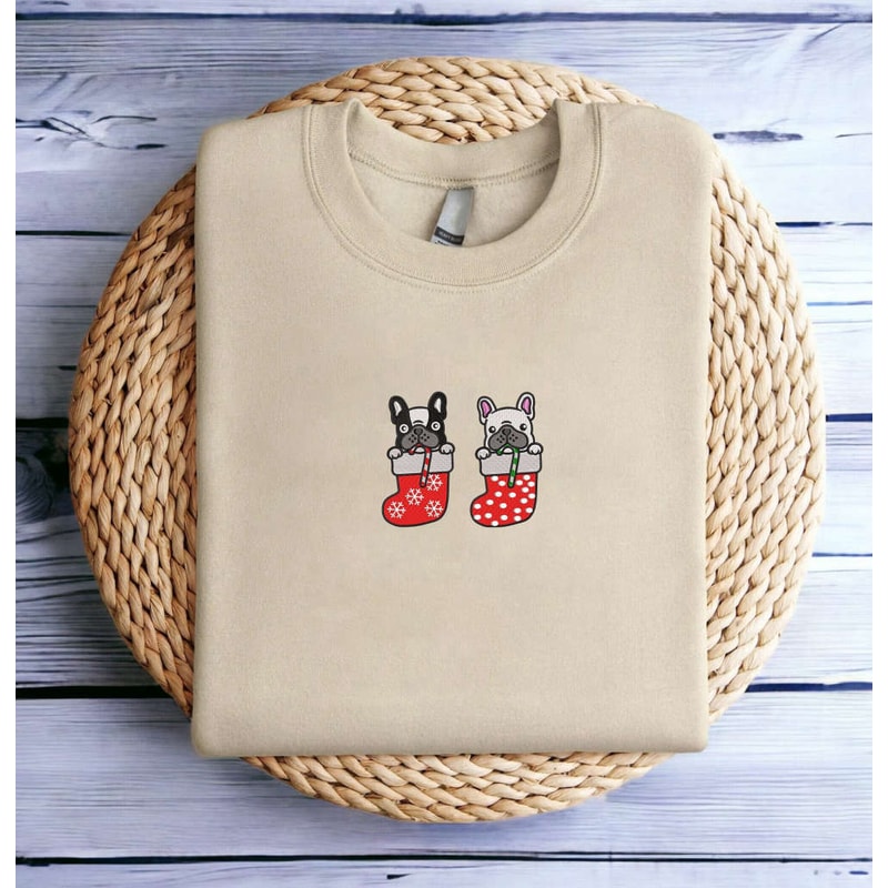 Embroidered Christmas Dog Sweatshirt, French Bulldog Christmas Sweatshirt For Family.jpg