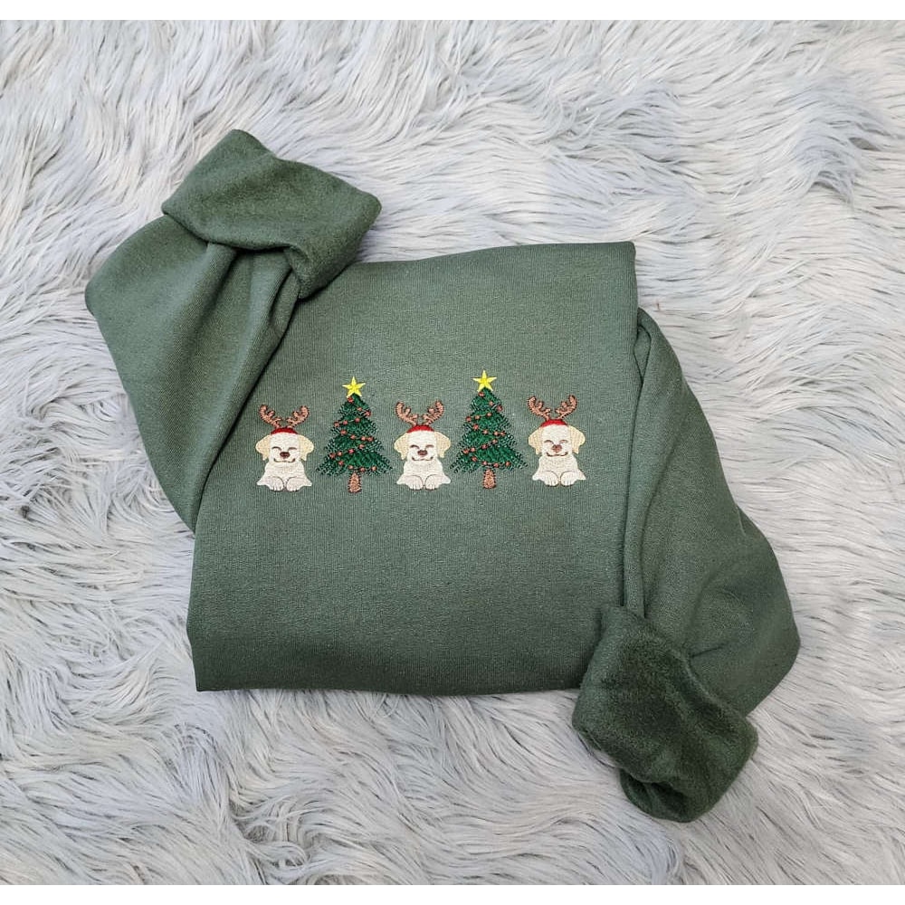 Embroidered Christmas Dogs Sweatshirt, Christmas Happy Dogs With Christmas Tree Embroidered.jpg