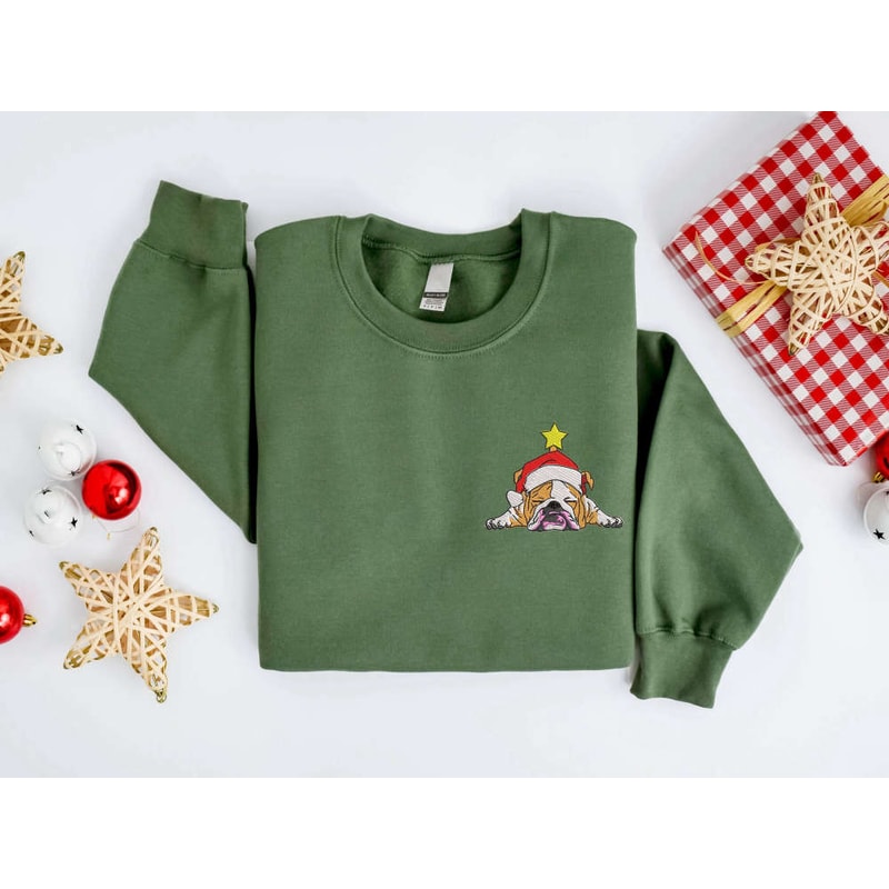 Embroidered Christmas English Bulldog Sweatshirt, Christmas Sweater For Family.jpg