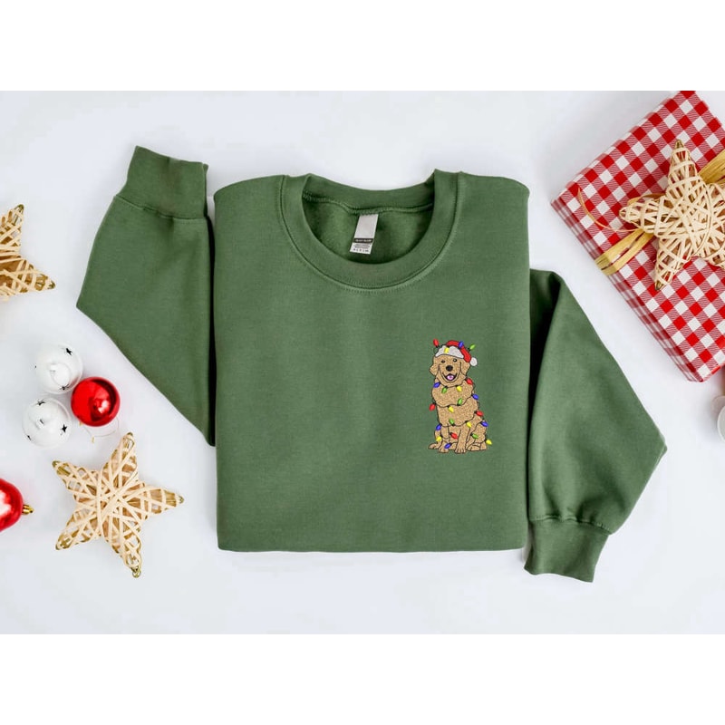 Embroidered Christmas Golden Dog Sweatshirt, Dog Sweater Gift For Family.jpg